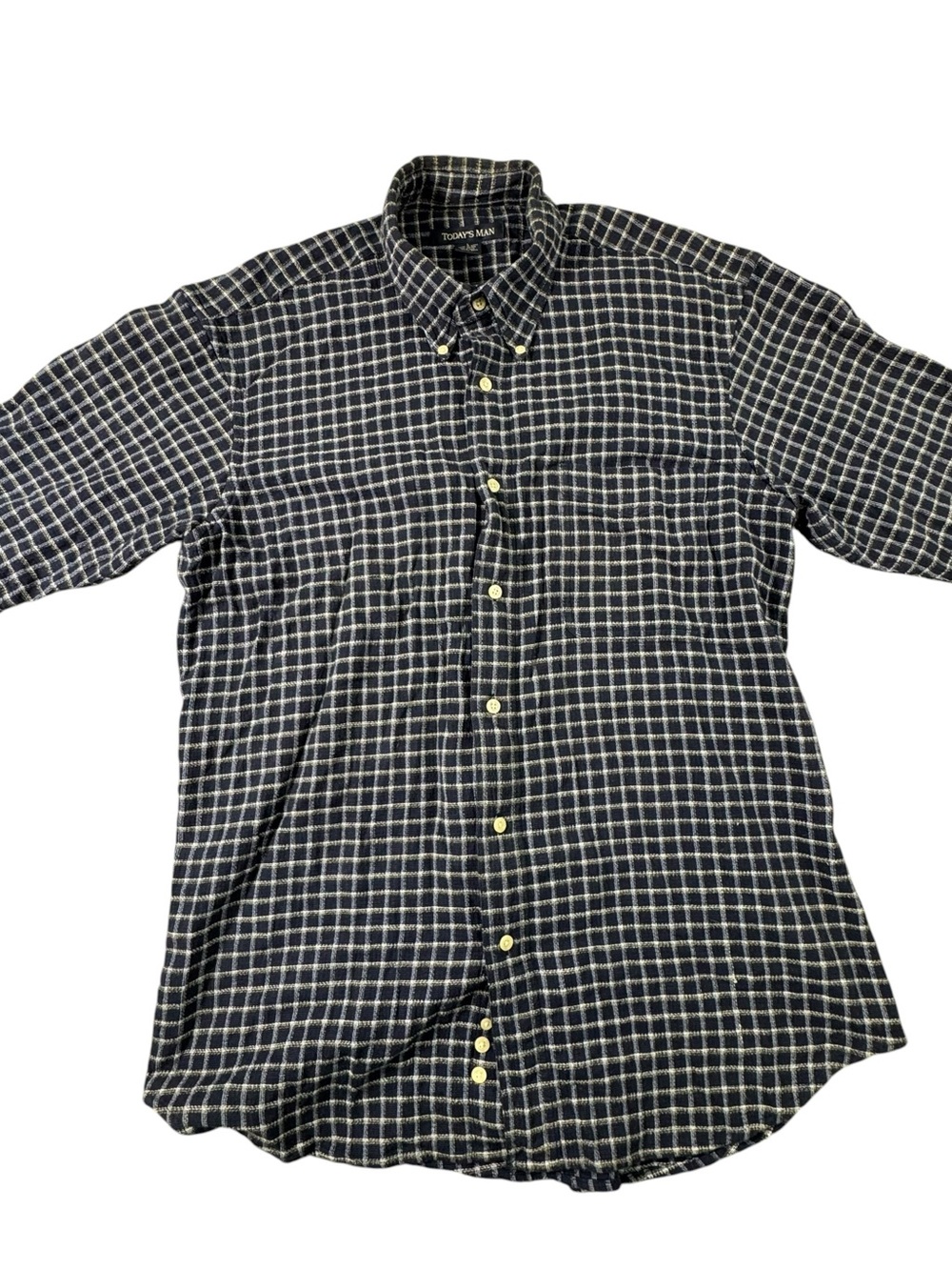 Men's Blue & White Cotton Windowpane Button-Down Shirt